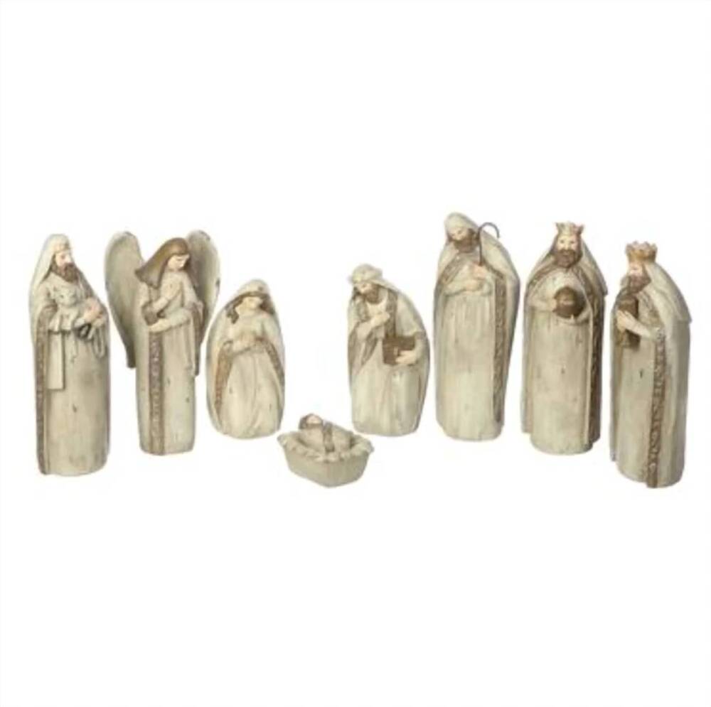 NEW ALLSTATE FLORAL antiqued nativity set in beige